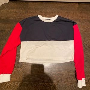 red white blue zaful sweater/long sleeve cropped